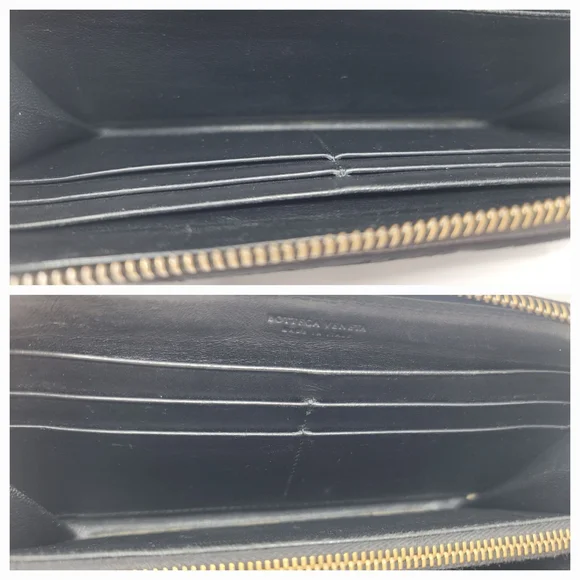 Bottega Veneta Black Woven Leather Zip Around Long Wallet Italy Authentic